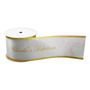 Taufe Weiße Marmor Faux Gold Elegante Kalligrafie Satinband