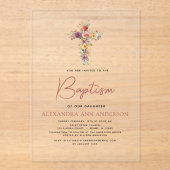 Taufe Wildblume Dusty Pink Rose Grüne Acryleinladungen (Vorderseite)