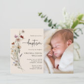 Taufe Wildblume Foto Einladung (Stehend Vorderseite)