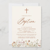 Taufe Wildblume Skript Neutral Beige Einladung (Vorderseite)