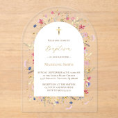 Taufe Wildblumen Acryleinladungen (Vorderseite)