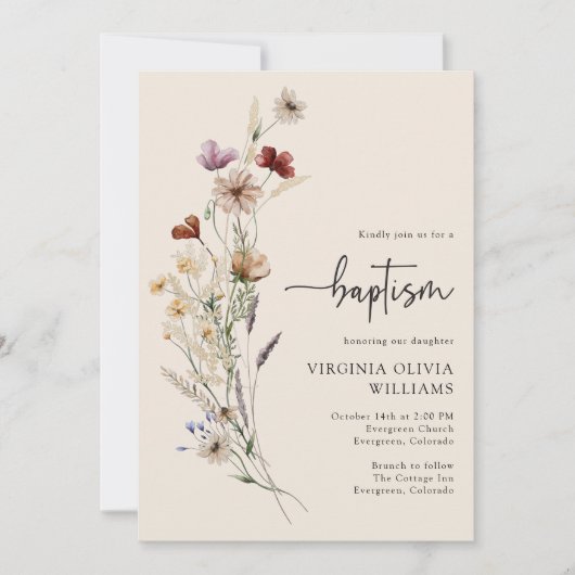 Taufe Wildblumen Einladung (Vorderseite)