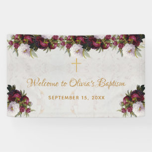 Taufe Willkommen Floral Burgunder Weiße Pfingstros Banner