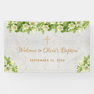Taufe Willkommen Florale Weiße Lilien Marmor Schri Banner