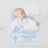Taufe Word Blue Foto Einladung (Vorne/Hinten)