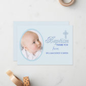 Taufe Word Blue Foto Vielen Dank Notecard Mitteilungskarte (Vorderseite/Rückseite Beispiel)