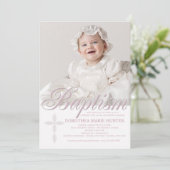 Taufe Word Pink Foto Einladung (Stehend Vorderseite)