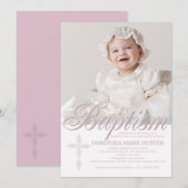 Taufe Word Pink Foto Einladung (Vorne/Hinten)