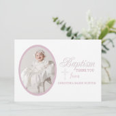 Taufe-Wort-Rosa-Foto danken Ihnen Notecard Dankeskarte (Stehend Vorderseite)