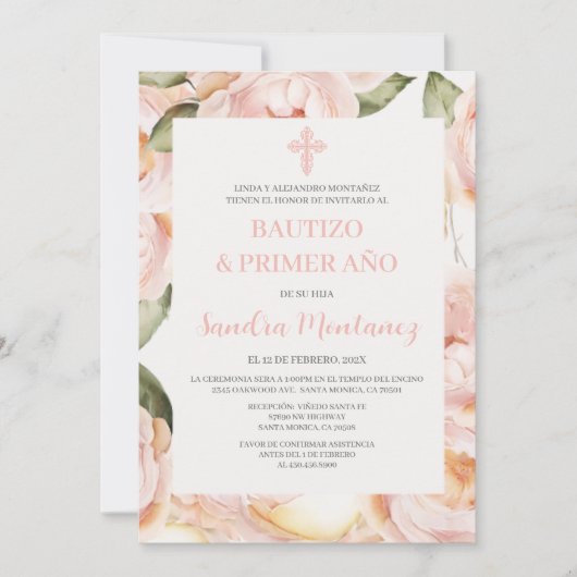 Taufe zum ersten Geburtstag Spanische Einladung fü (Vorderseite)