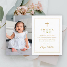 Taufe zum klassischen Gold Cross Religious Foto Dankeskarte