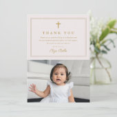 Taufe zum klassischen Gold Cross Religious Foto Dankeskarte (Stehend Vorderseite)