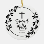 Taufe zur Weihnachtsfeier für schwarze Blätter Keramik Ornament (Vorne)