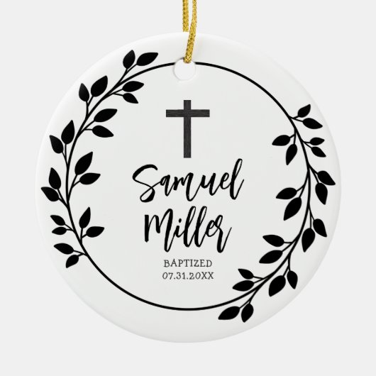 Taufe zur Weihnachtsfeier für schwarze Blätter Keramik Ornament (Vorne)