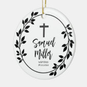 Taufe zur Weihnachtsfeier für schwarze Blätter Keramik Ornament (Links)