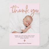 Taufe | Zwei Fotos Vielen Dank Card Rose Gold Foil Folieneinladung (Vorderseite)