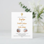 Taufe Zwillinge Haushaltseinladung für weißes Foto (Stehend Vorderseite)