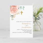 Taufe Zwillinge Mädchen Rose Gold Blumenstrauß Fot Einladung (Stehend Vorderseite)