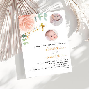 Taufe Zwillinge Mädchen Rose Gold Blumenstrauß Fot Einladung