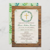 Taufeinladung. Grüner Kranz rustikales Holz Einladung (Vorne/Hinten)