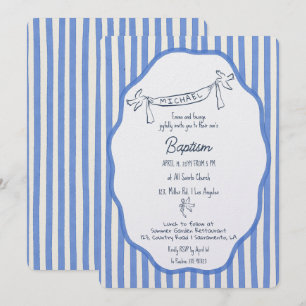 Taufeinladung mit Tauben blaue Pinstripes Einladung