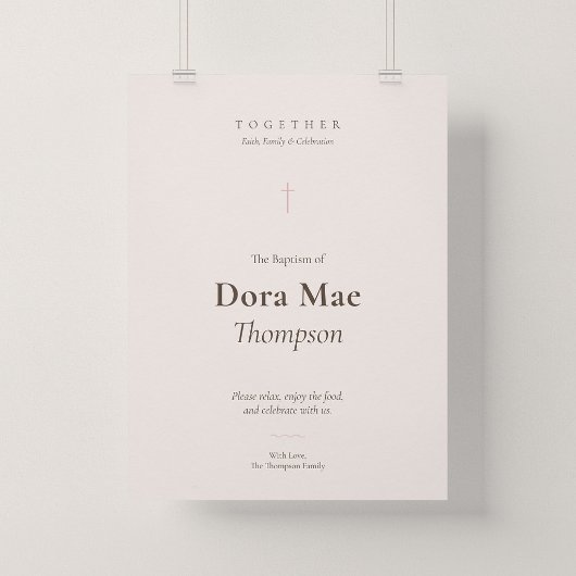 Taufempfangs-Willkommensposter Grace Pink Cross Poster