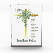 Taufen Boy Eukalyptus Blätter auf Crucifix Fotoblock (Vorderseite)