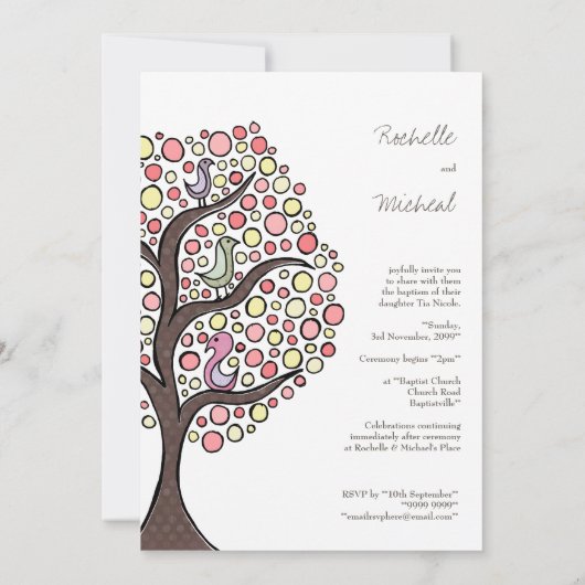 Taufen Christening Bird Tree Custom Einladung (Rückseite)