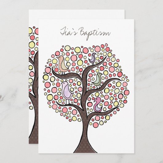 Taufen Christening Bird Tree Custom Einladung (Vorne/Hinten)