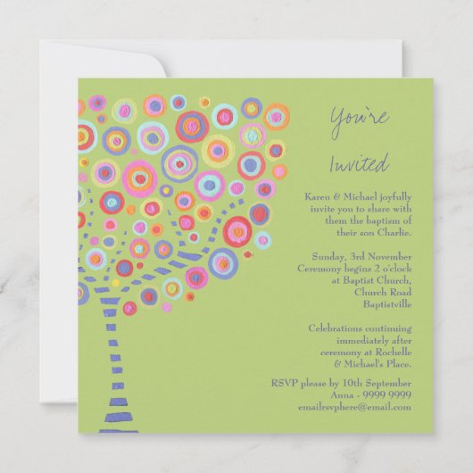 Taufen Circle Tree Retro Personalisierte Einladung (Rückseite)