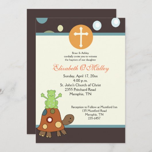 Taufen Dedication 12x18 Frog & Turtle Einladung (Vorne/Hinten)