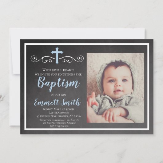 Taufen Einladung, Halbpension, Junge, Taufe, Blau Einladung (Vorderseite)