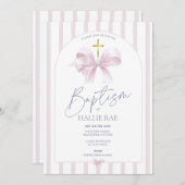 Taufen Einladung Mädchen, moderne rosa Bow & Gold (Vorne/Hinten)
