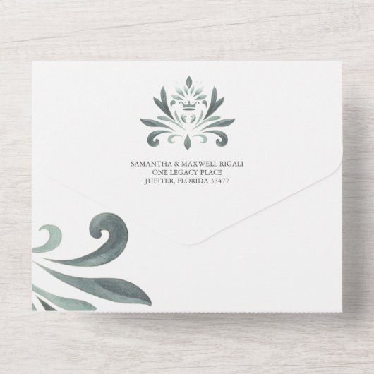 Taufen Einladungen und RSVP-Kartensatz Grünes Wapp (Rückseite)