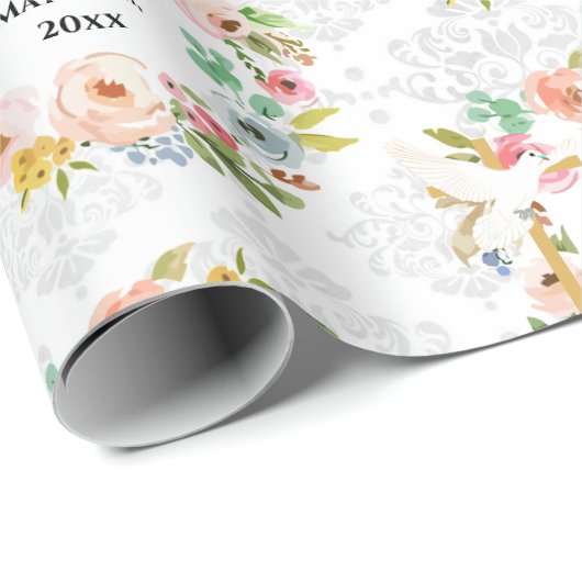 Taufen Name und Datum Überquerung Taube Flora Kran Geschenkpapier (Rolleneckpunkt)