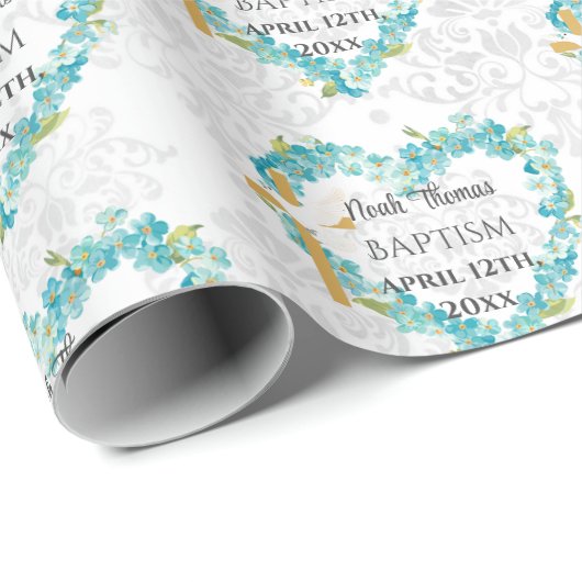 Taufen Name und Datum Überquerung Taube vergessen  Geschenkpapier (Rolleneckpunkt)