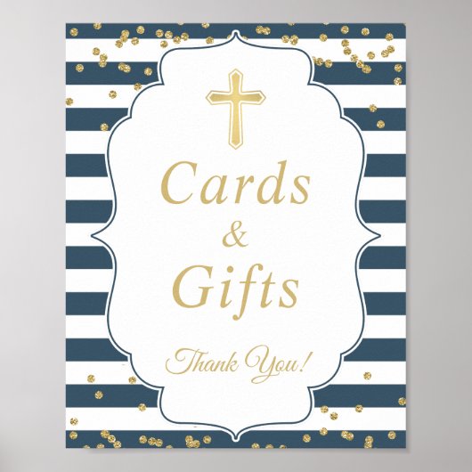 Tauferkarten & Geschenke Navy Blue Gold Glitzer Si Poster (Vorne)
