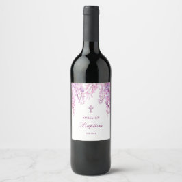 Taufetikett mit rosa Wisteria Weinetikett