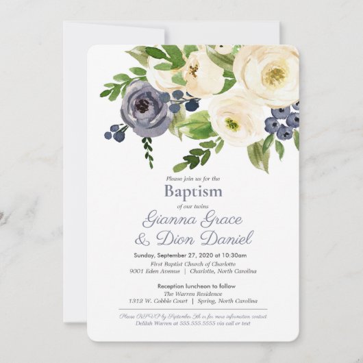 Tauffeier & Empfang - Mädchen, Junge oder Zwilling Einladung (Vorderseite)