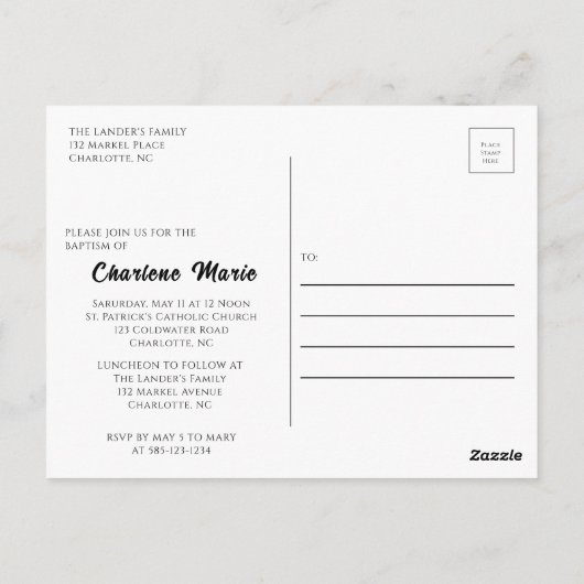 Tauffeier für Taufen Postkarte (Rückseite)