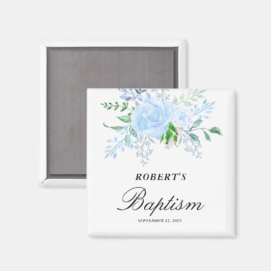 Taufgeschenk Floral Blue Boy Magnet (Vorderseite/Rückseite)