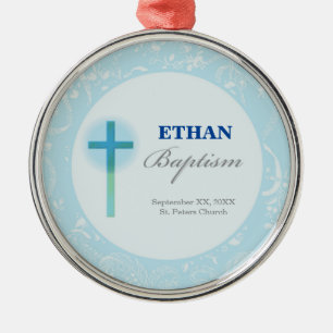 Taufgeschenk für Jungen in Blau mit Spitze Silbernes Ornament