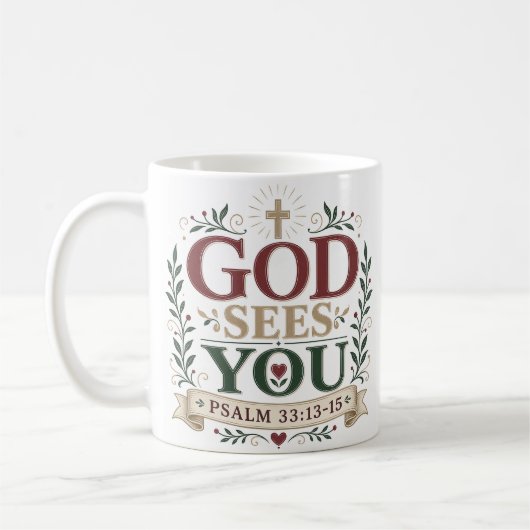 Taufgeschenk 'Gott sieht dich' Kaffeetasse (Links)