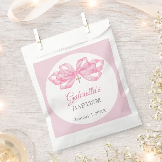 Taufgeschenktasche mit rosa Schleife, benutzerdefi Geschenktütchen (Ausgeschnitten)