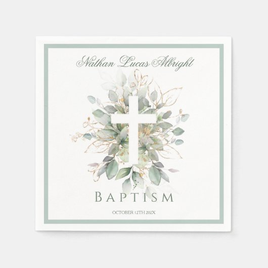 Taufgrün Blätter Kreuz Serviette (Vorderseite)
