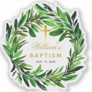 Taufgrün Kranz Faux Gold Kreuz Schrift Aufkleber