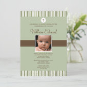 Taufgrüne Streifen-Foto-Einladung Einladung (Stehend Vorderseite)
