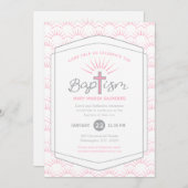 Taufhalle und überkreuzes Foto rosa Einladung (Vorne/Hinten)