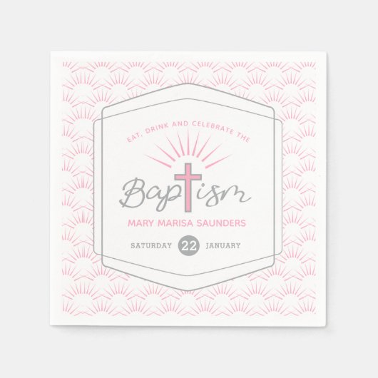 Taufhalo und Kreuzrosa Serviette (Vorderseite)