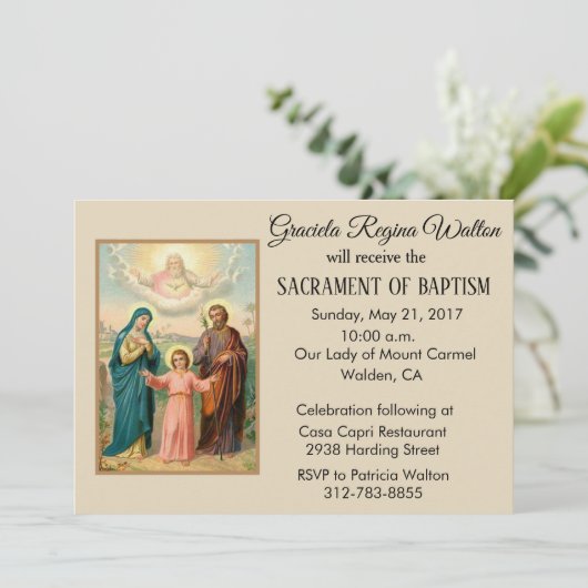 Taufheilige Familie Jesus Mary Joseph Einladung (Stehend Vorderseite)